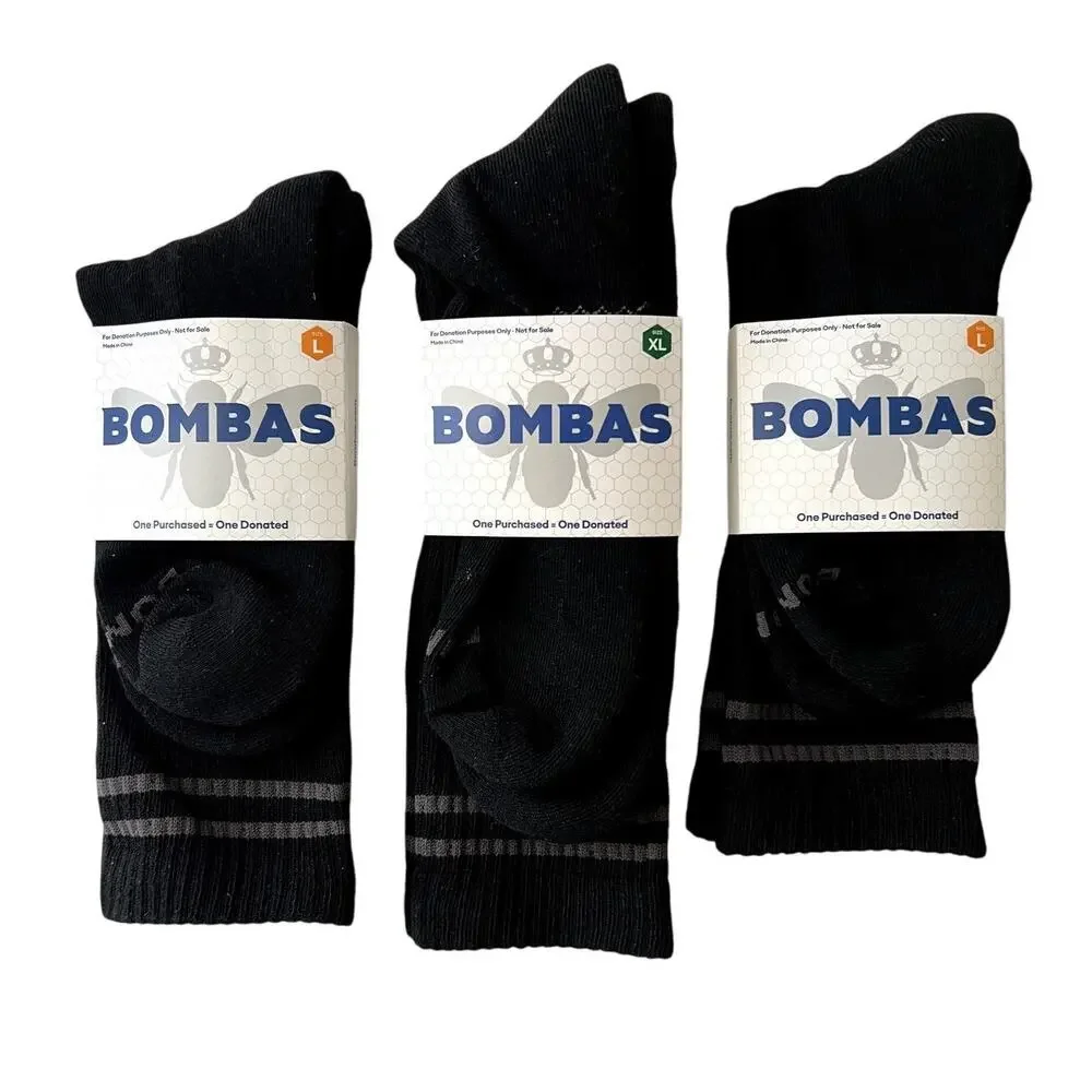 Three 3 Pairs Of Bombas Socks New With Tags Sizes L And XL Black Gray